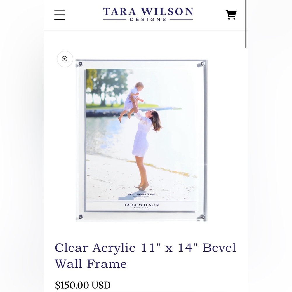 Tara Wilson 11x14” Clear Acrylic Bevel Wall Frame